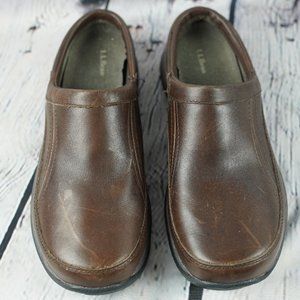 LL Bean Clogs Leather 9M Brown Womens Mocs Slide